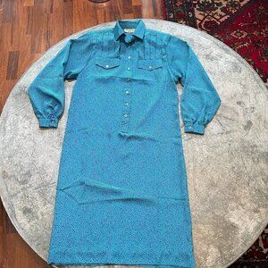 Vintage Schrader Sport Shirtwaist Long Sleeve Shirt Dress Blue Womens 4